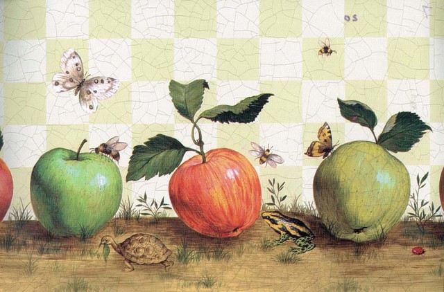Butterfly Red Green Apples Wallpaper Border Traditional