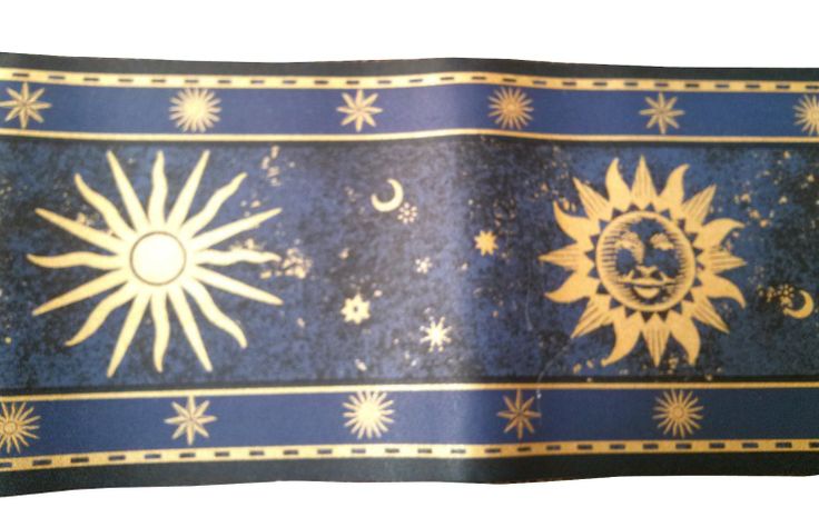 Wallpaper Border Navy Blue And Gold Celestial Sun Moon Stars