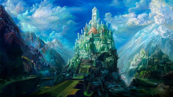 Fantasy Castle Mountain Blue Ice Elev Desktop Wallpaper