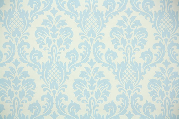 Retro Wallpaper 1970s Vintage Blue And White Damask