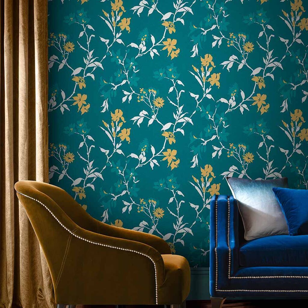 Navy Floral Wallpaper Room