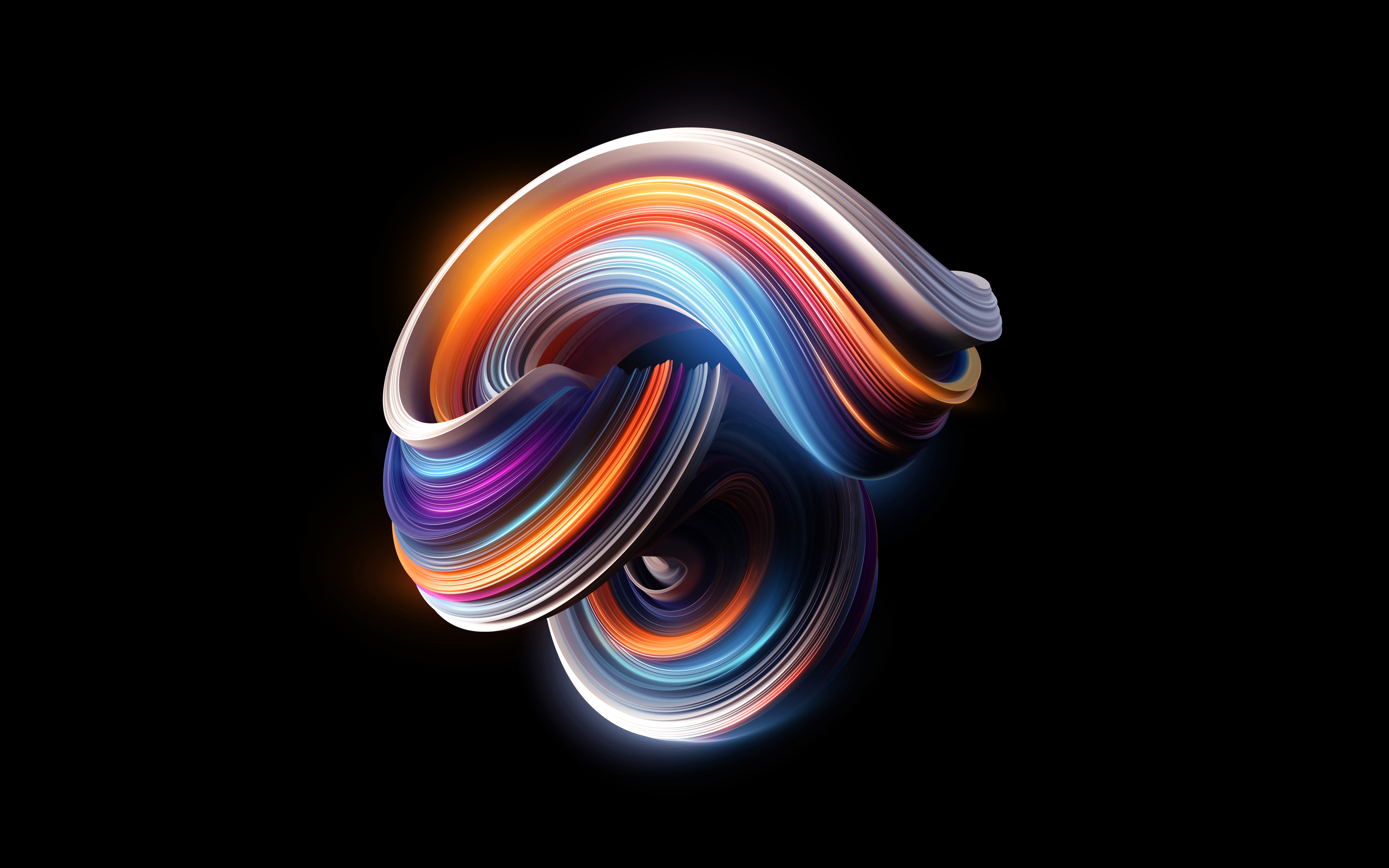 A vibrant abstract swirl of colors against a black background, perfect for a 4k wallpaper