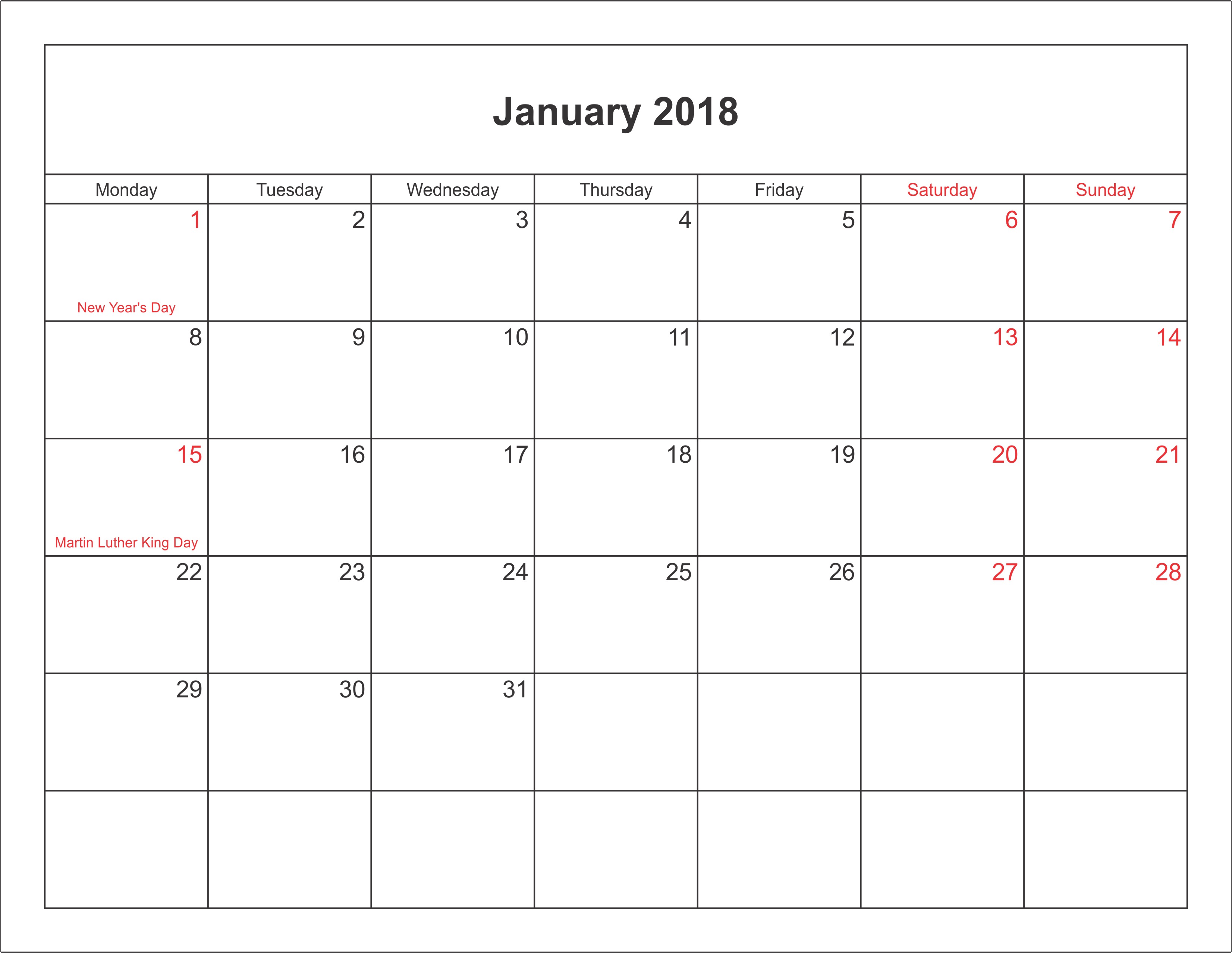 January Calendar With Holidays In India Usa Canada