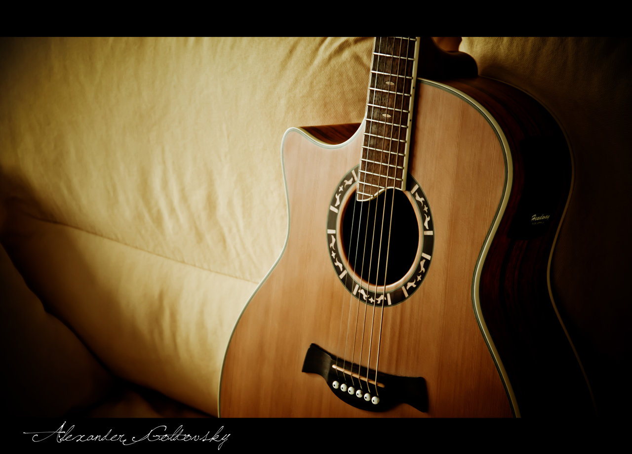 Awesome Acoustic Guitar Wallpaper On Sofa I By