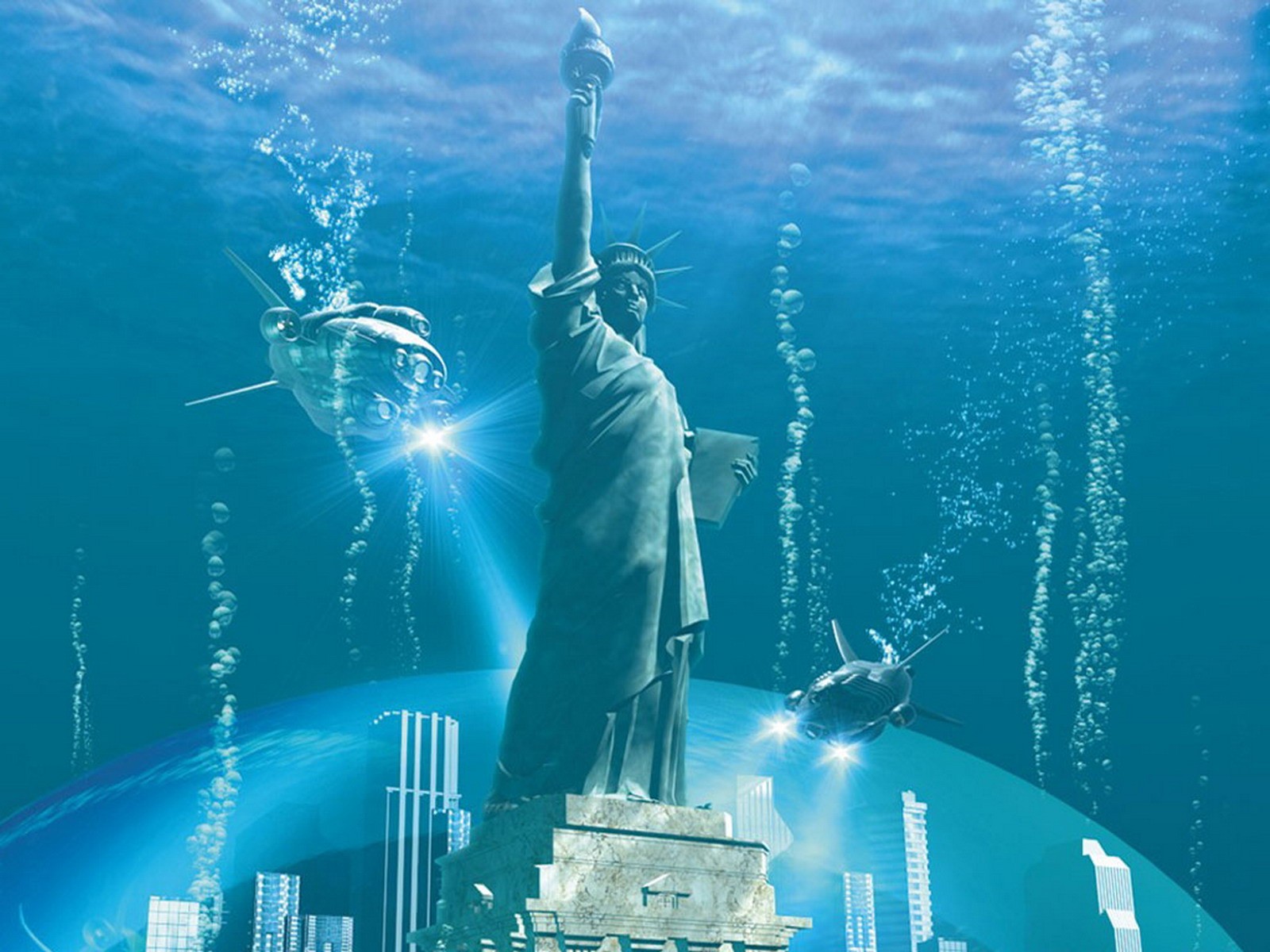 Submarine Statue Of Liberty Underwater Wallpaper