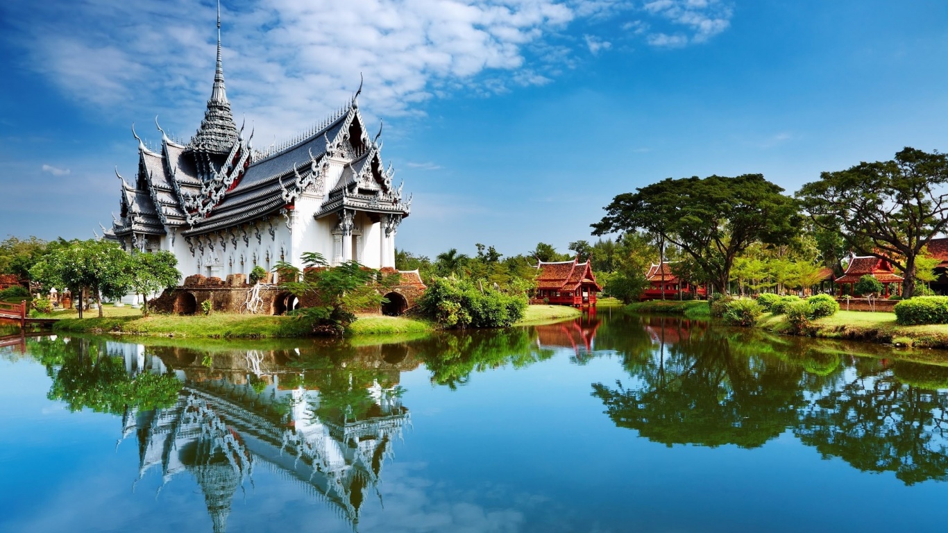 Temple Scenic Lake Thailand Desktop Pc And Mac Wallpaper