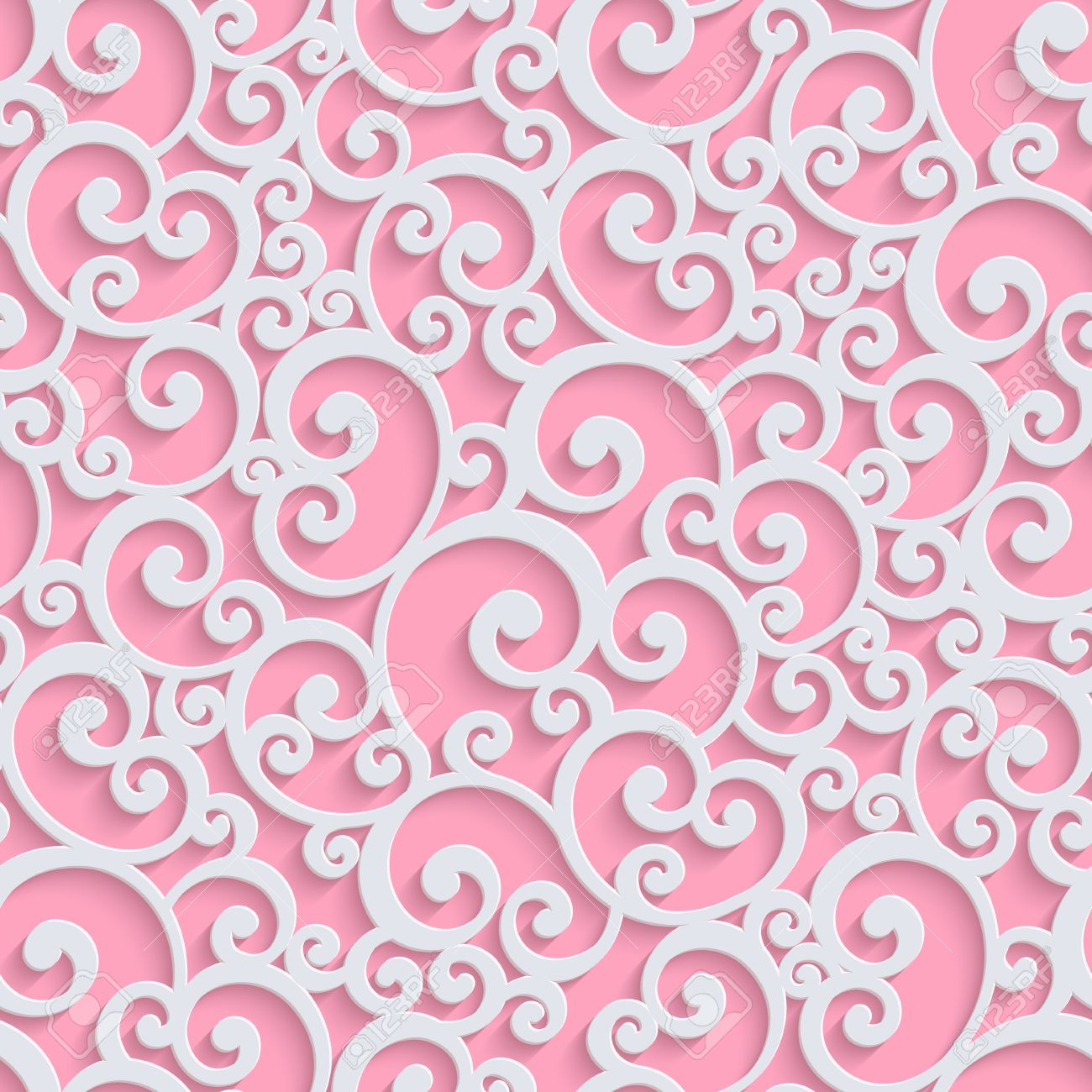 Pink Floral 3d Seamless Pattern Background Vector Curl Decoration