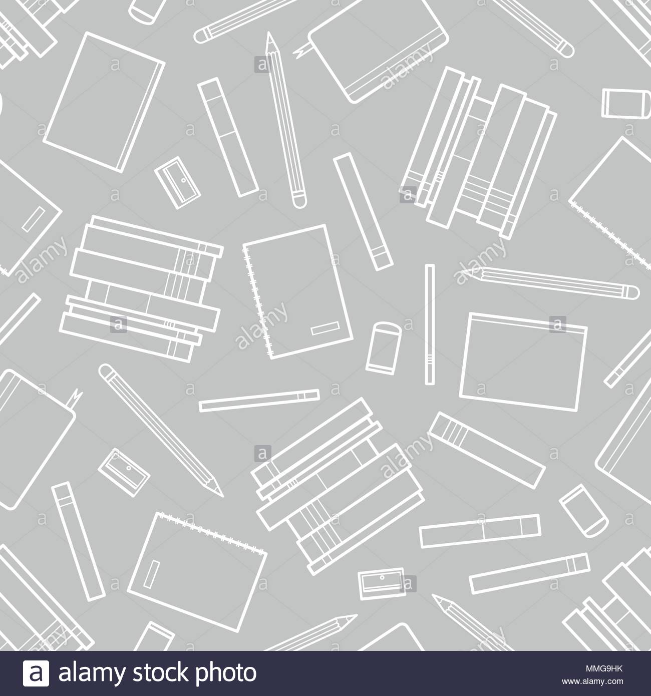 Cute White Outline Books And Stationery Random On Light Gray