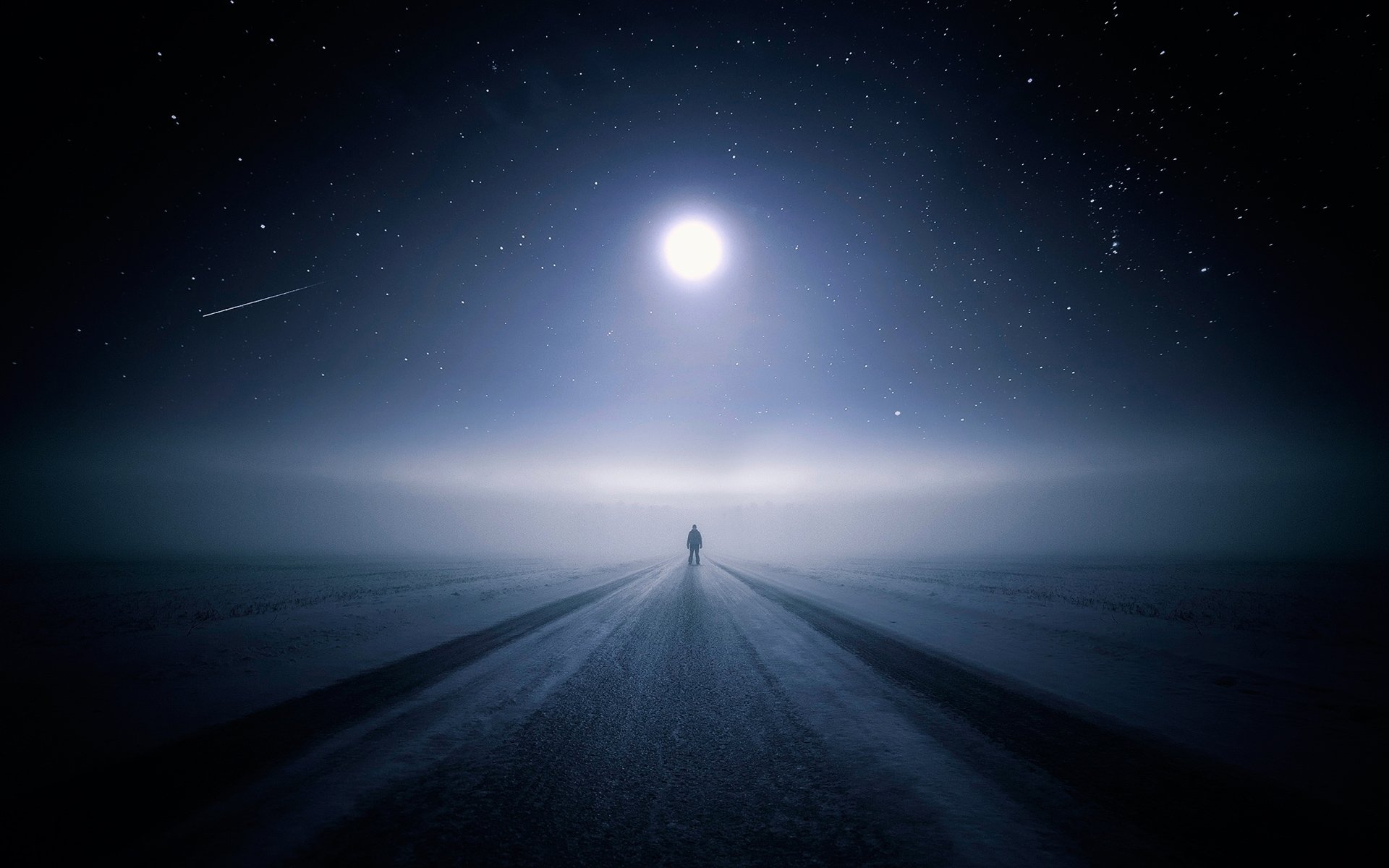 Night Moon Road Alone HD Wallpaper