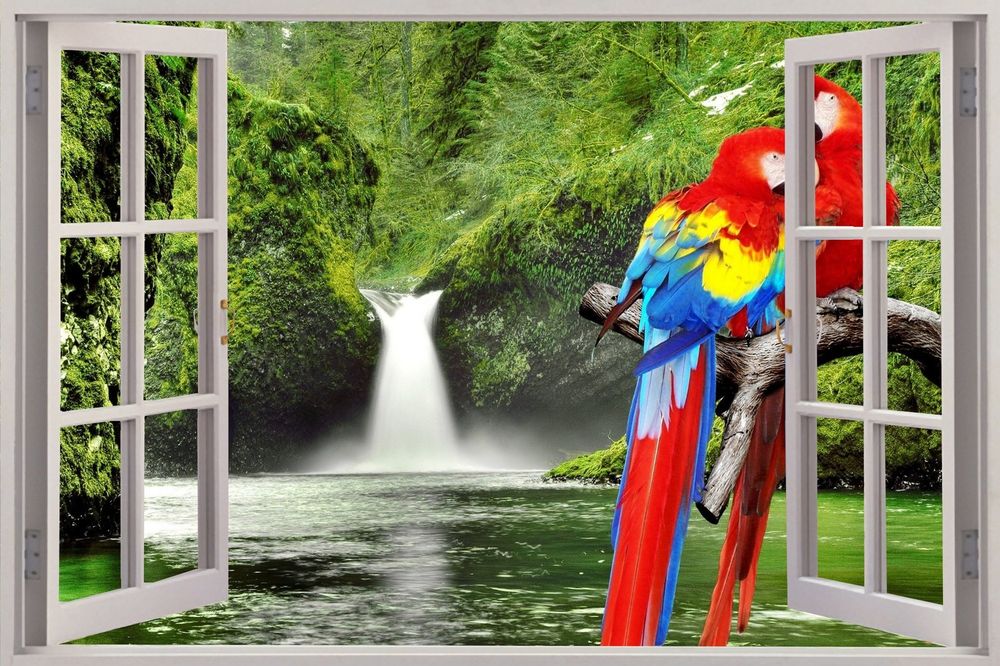  Parrots Waterfall View Wall Stickers Mural Art Decal Wallpaper eBay