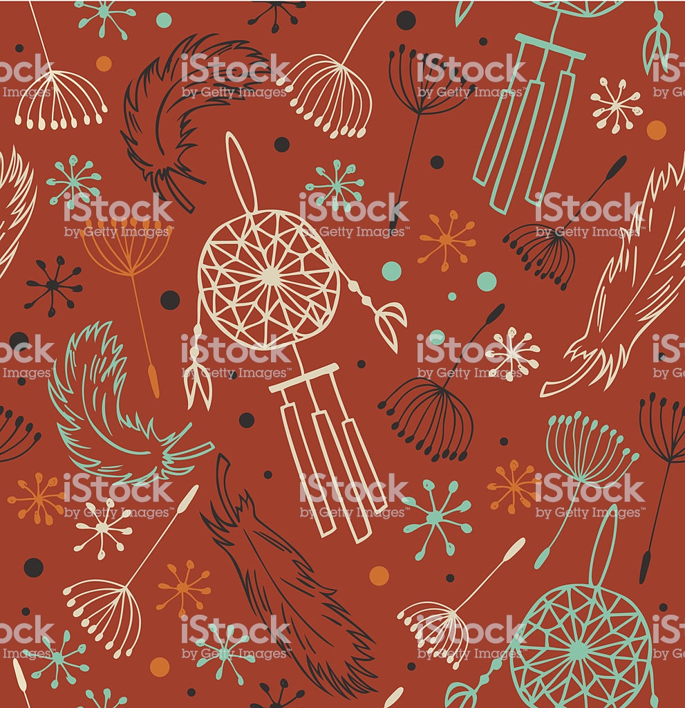 Seamless Native Background With Flowers Feathers And Dreamcatchers