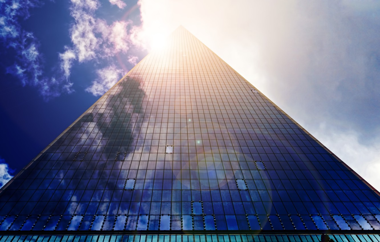 Wallpaper The Sun Glass Rays Pyramid Building City Sky