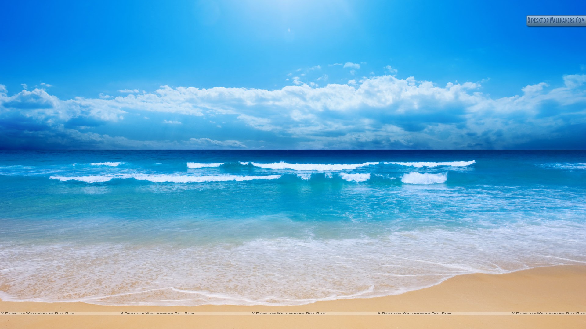Cool Blue Sea Shore Scene And Waves Wallpaper