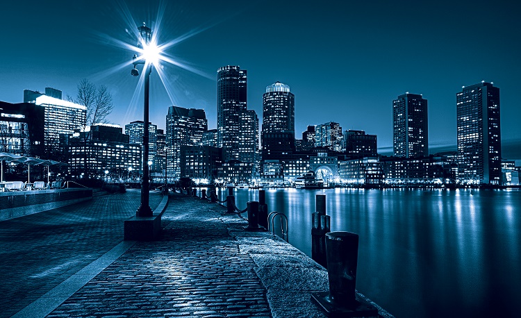 Blue City Skyline At Night Wall Mural