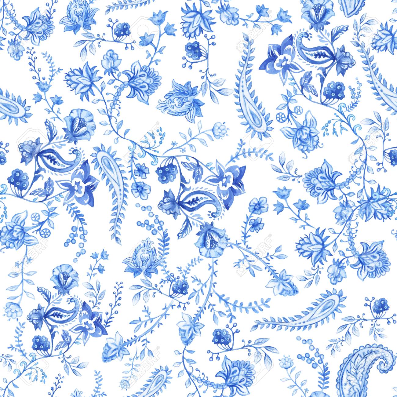Blue And White Floral Wallpaper Seamless Pattern In
