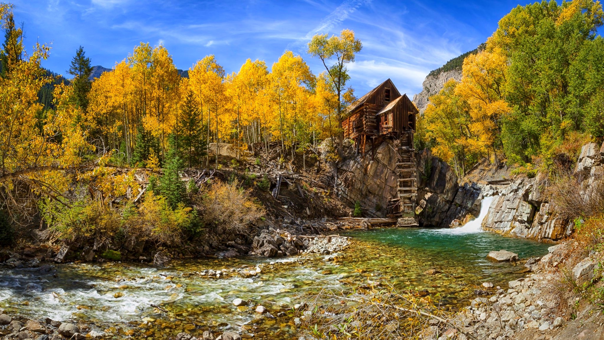 Fall Nature Mill River Forest Landscape Colorado