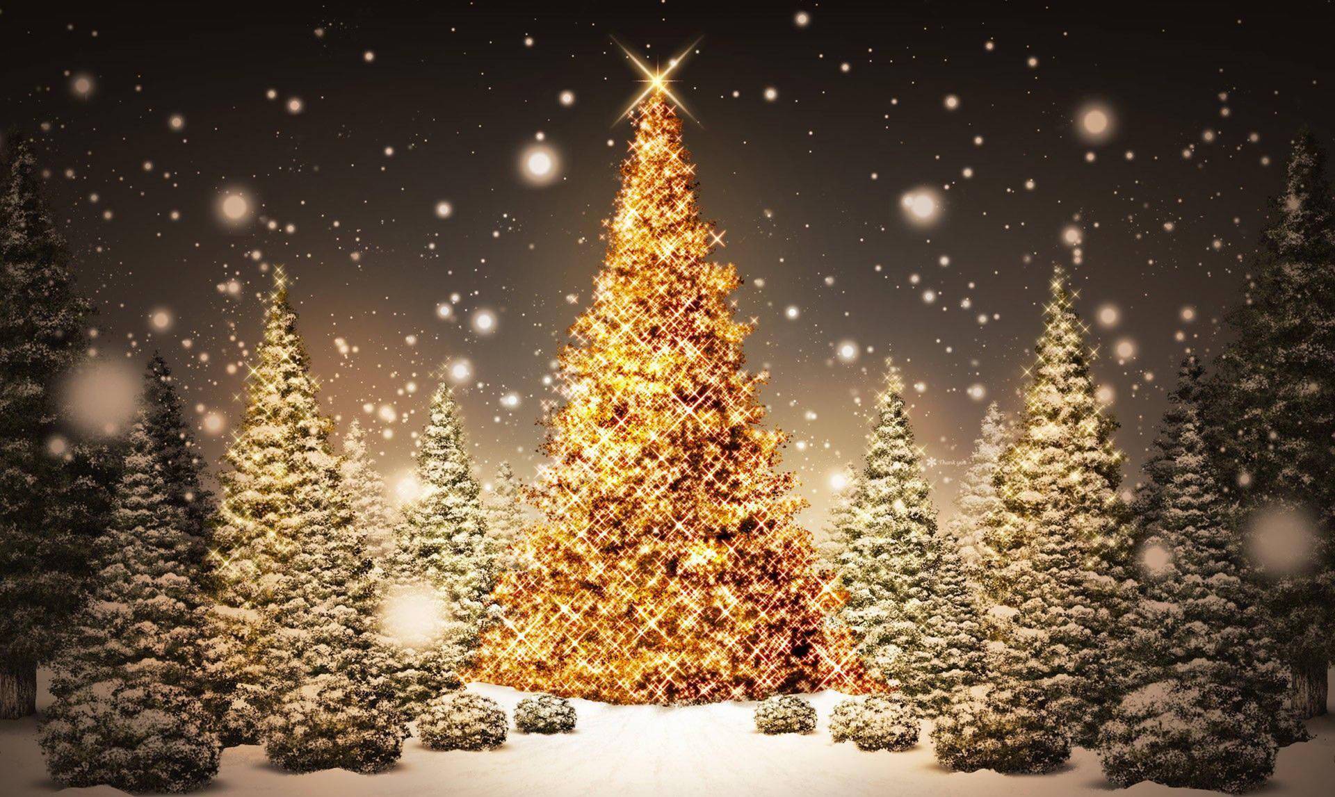 Download Christmas Desktop Golden Tree Wallpaper