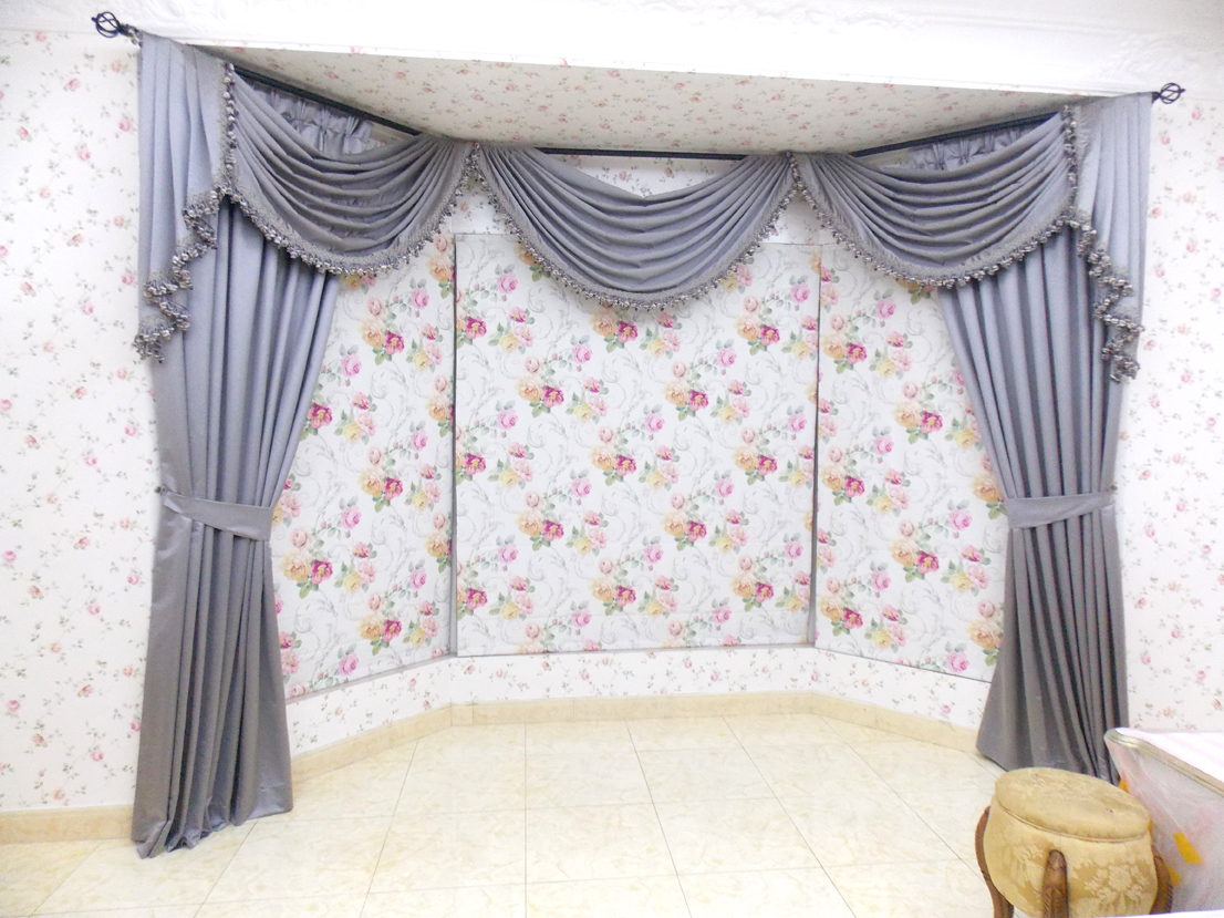 Curtain With Design Roman Blinds And Wallpaper Of Living Area In Al