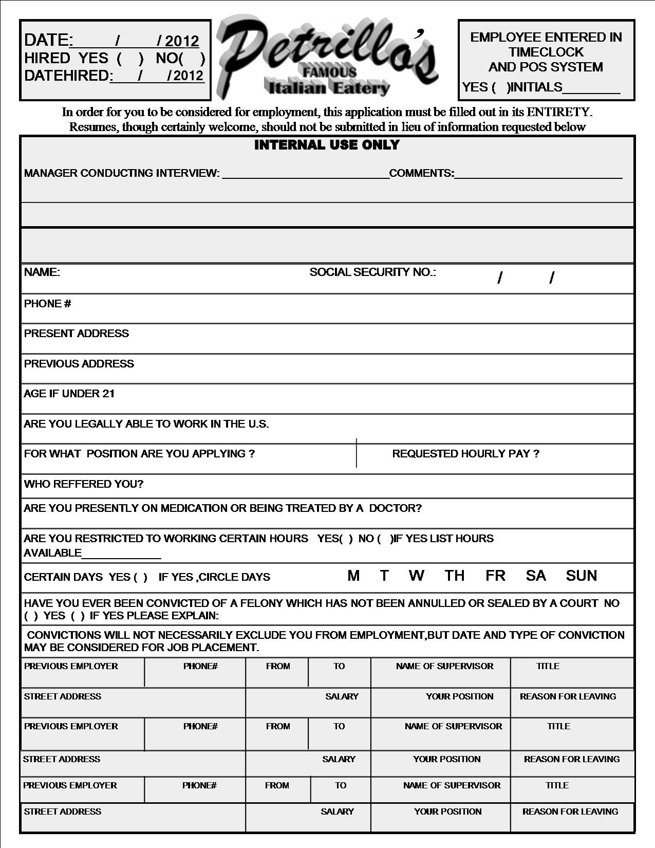 Wendys Restaurants Of Canada Job Application Form Free Download Canadian Tire Job Application