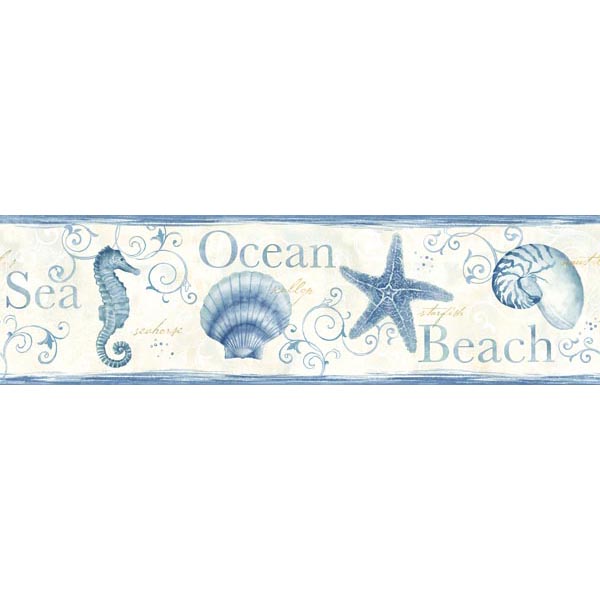 Blue Seashells Border   Island Bay   Sand Dollar by Chesapeake 600x600