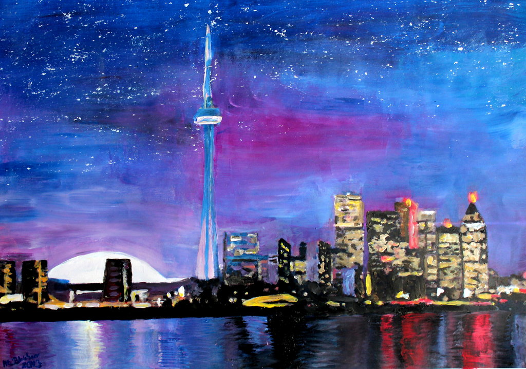 Toronto Skyline By Night With Cn Tower Artshop77