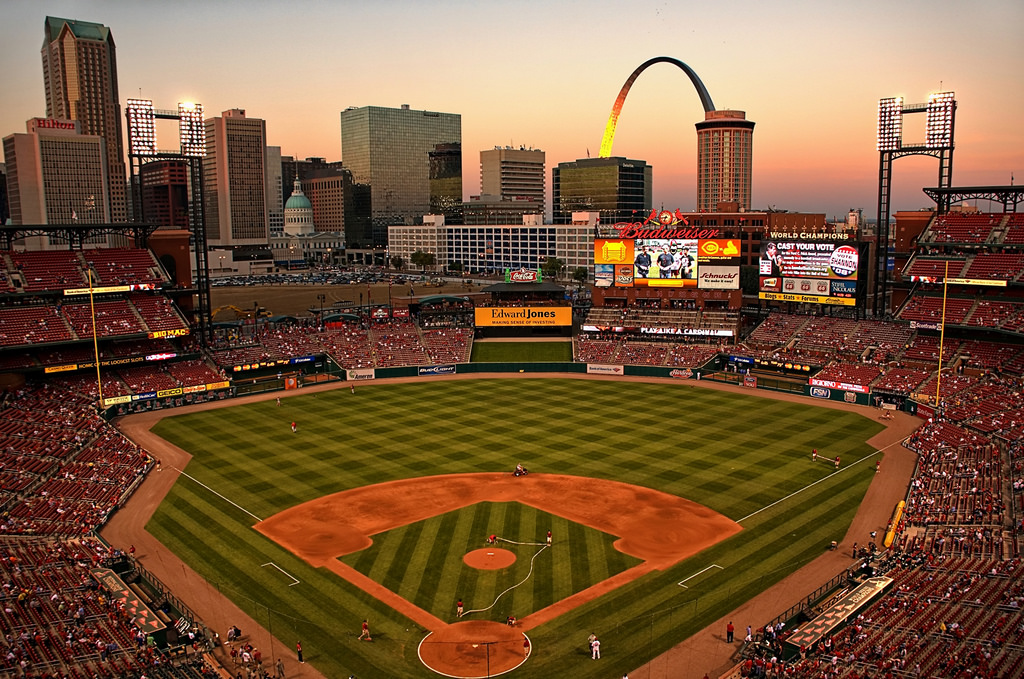 St Louis Busch Stadium At Sunset By Express Monorail Some
