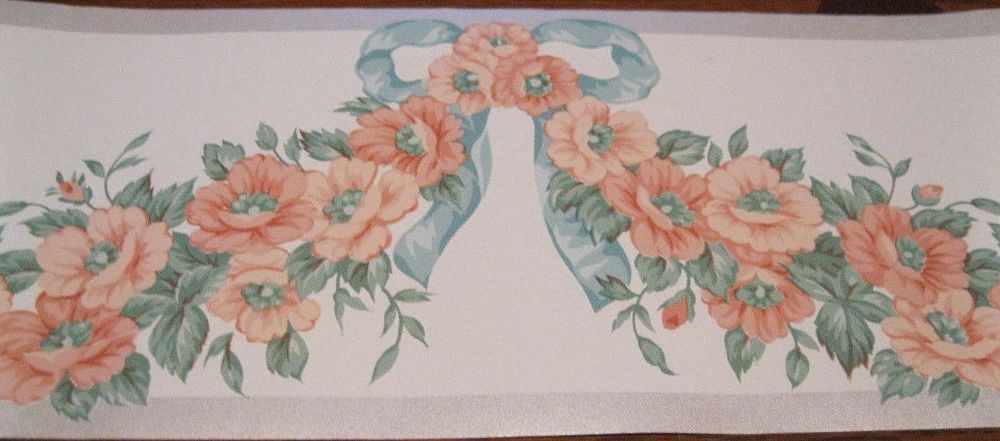 Draped Orange Roses Blue Ribbon Wall Wallpaper Border 256250 Silver