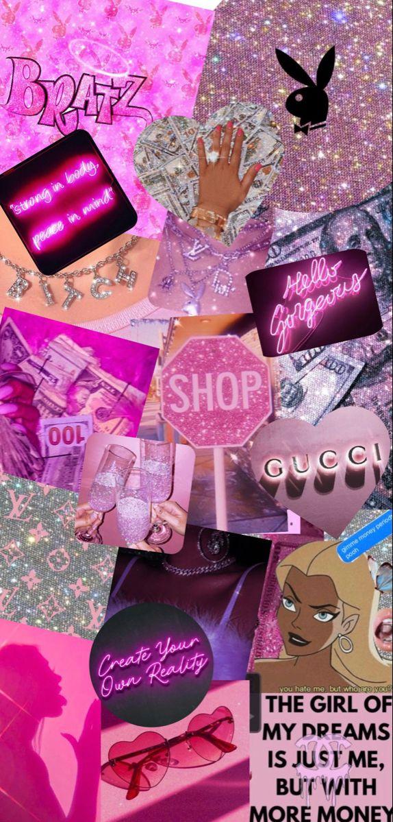 Pink Baddie Money Aesthetic Collage Background