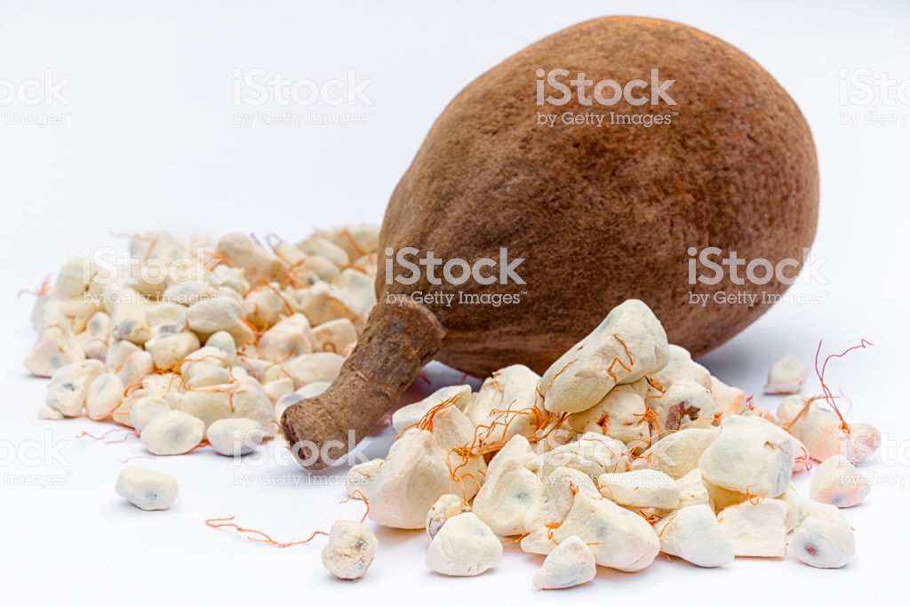 Baobab Fruit On White Background Pulp And Powder Superfood Stock
