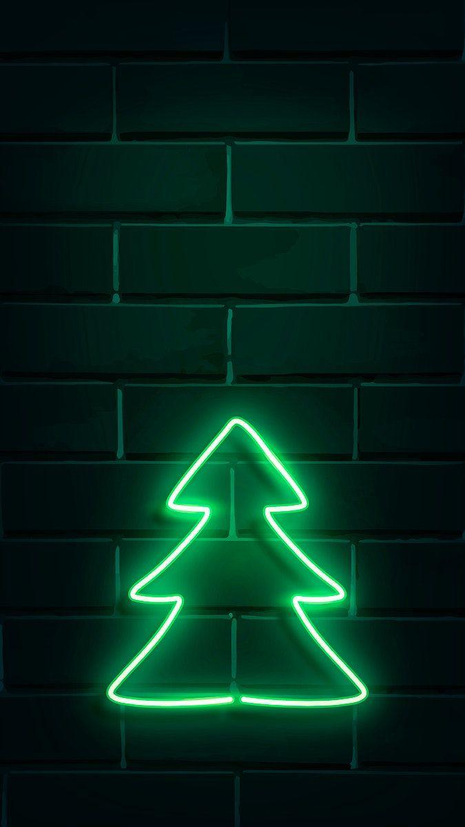 Christmas Tree Neon Sign On A Dark Brick Wall Vector Premium