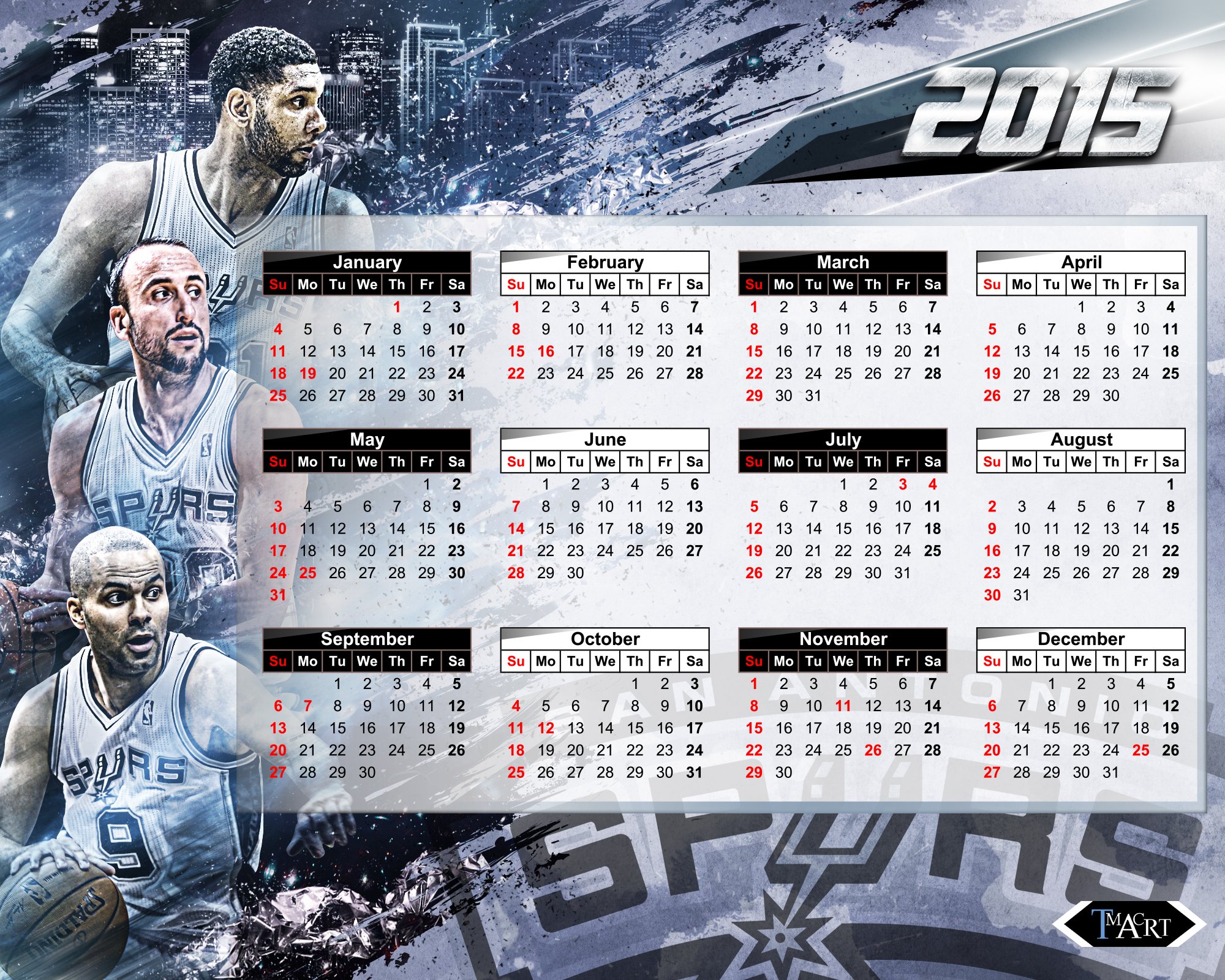 Free download San Antonio Spurs Calendar 2015 by tmaclabi on [2000x1600