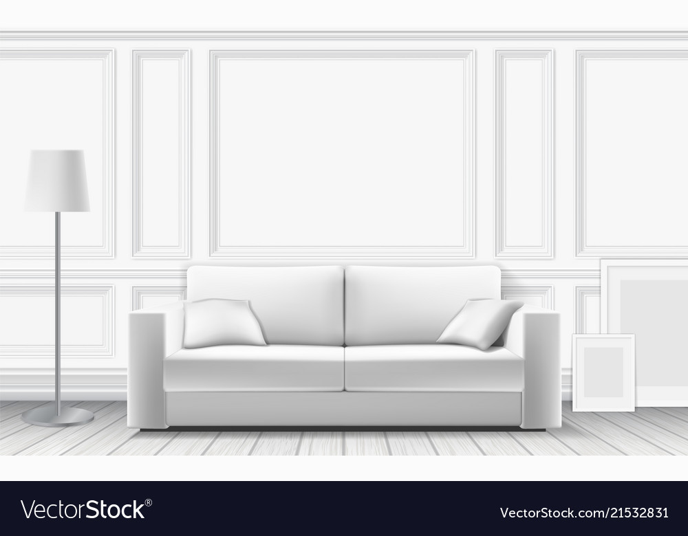 Modern Sofa On Background Of White Wall Royalty Vector