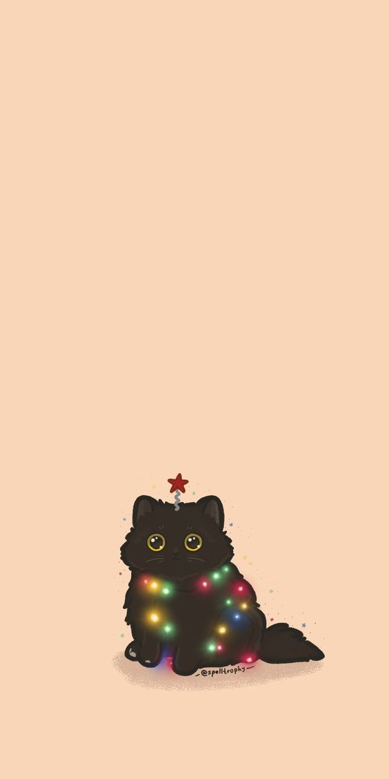 Christmas Tree Cat Meme Beige Wallpaper