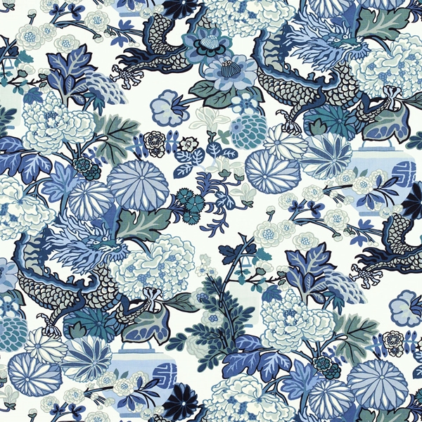 Schumacher Chiang Mai Dragon Wallpaper China Blue