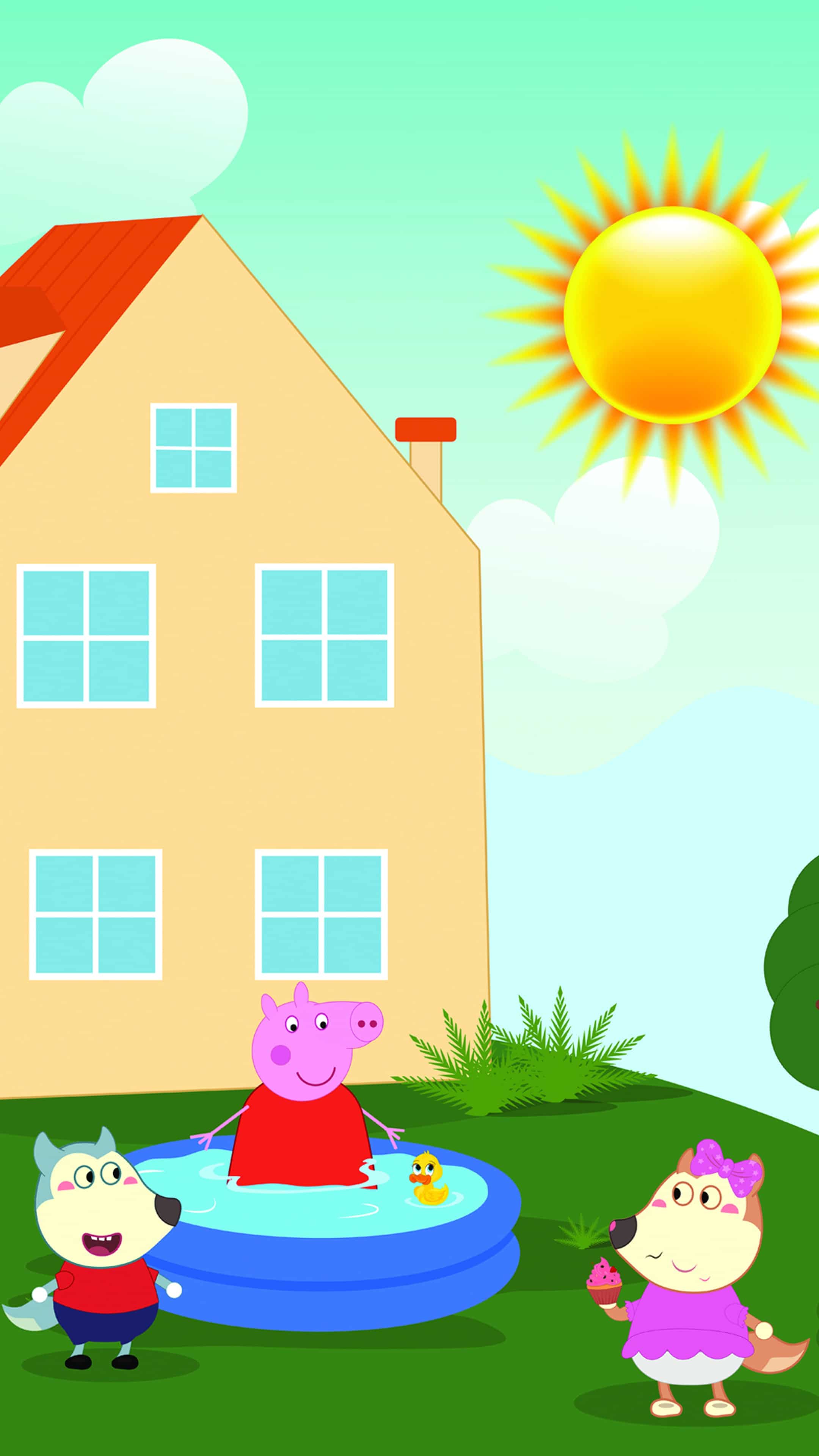 Peppa Pig enjoys a sunny day in her backyard pool with her friends