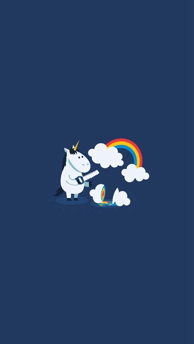 Unicorn Saw Clouds Rainbow Funny iPhone Wallpaper