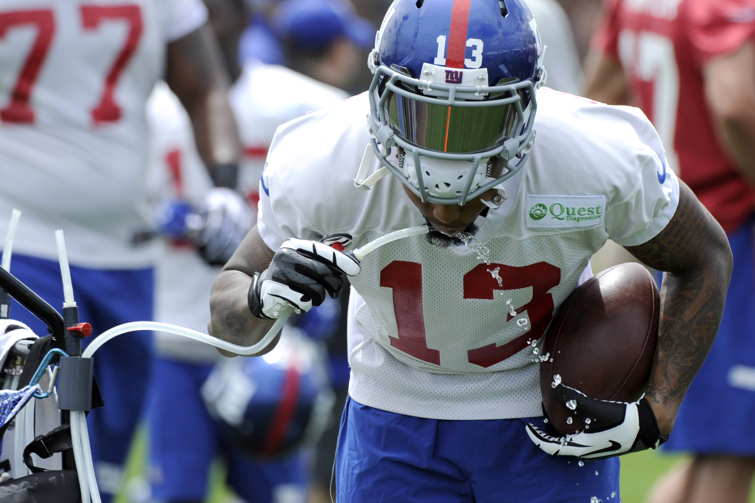 Odell Beckham Jr Takes A Drink At Giants Training Camp Photo Bill