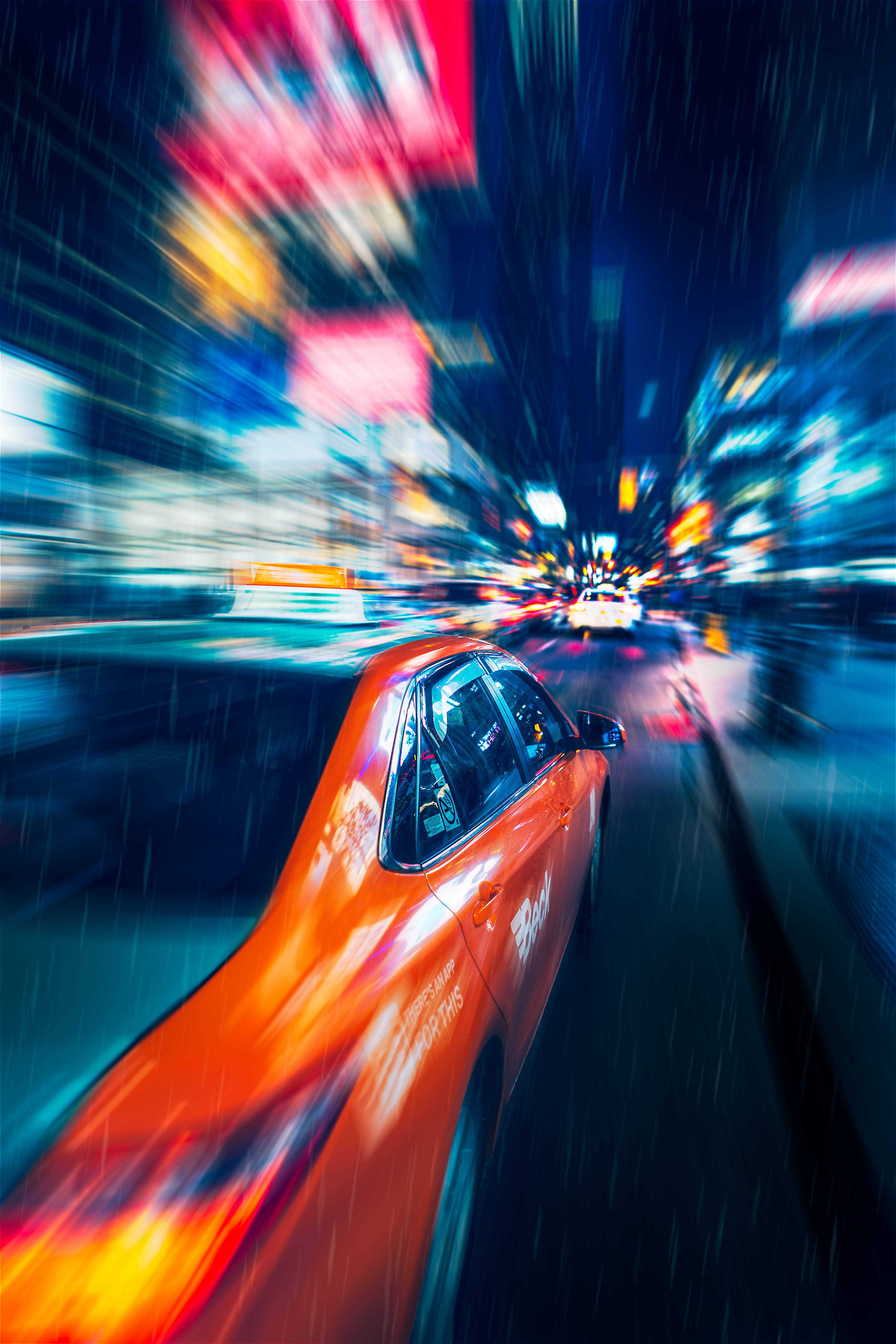Taxi In The Rain Speed iPhone Wallpaper