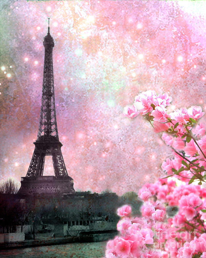 Paris Spring Pink Dreamy Eiffel Tower Romantic Flowers