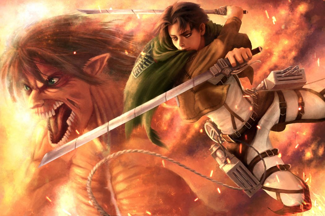 Battles Warriors Monsters Attack On Titan Levi Guys Swords Anime