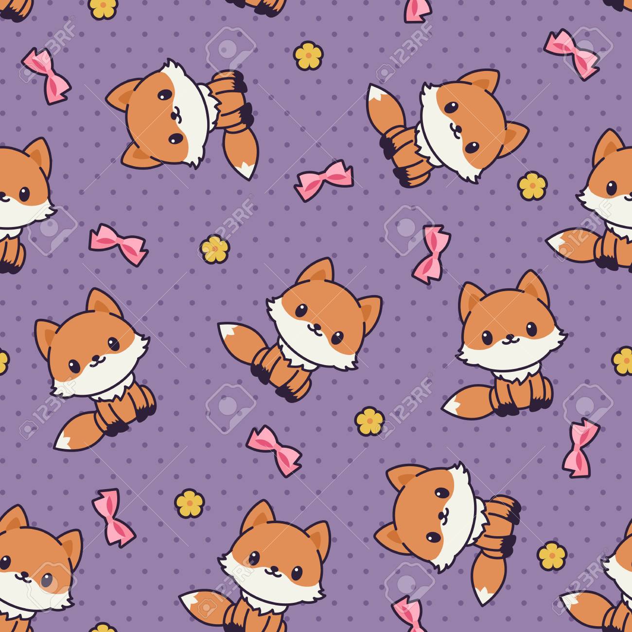 Cute Foxes Seamless Vector Pattern Wallpaper Royalty Free