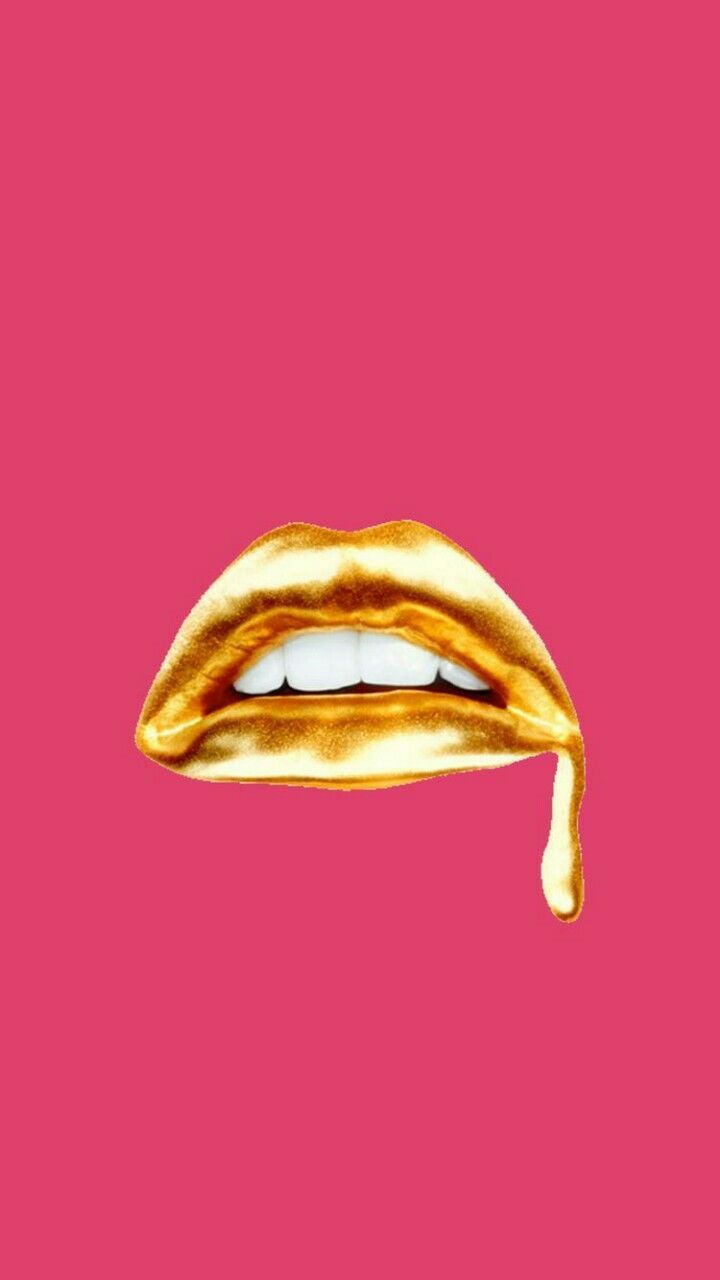 Gold Lips Wallpaper Pink Background