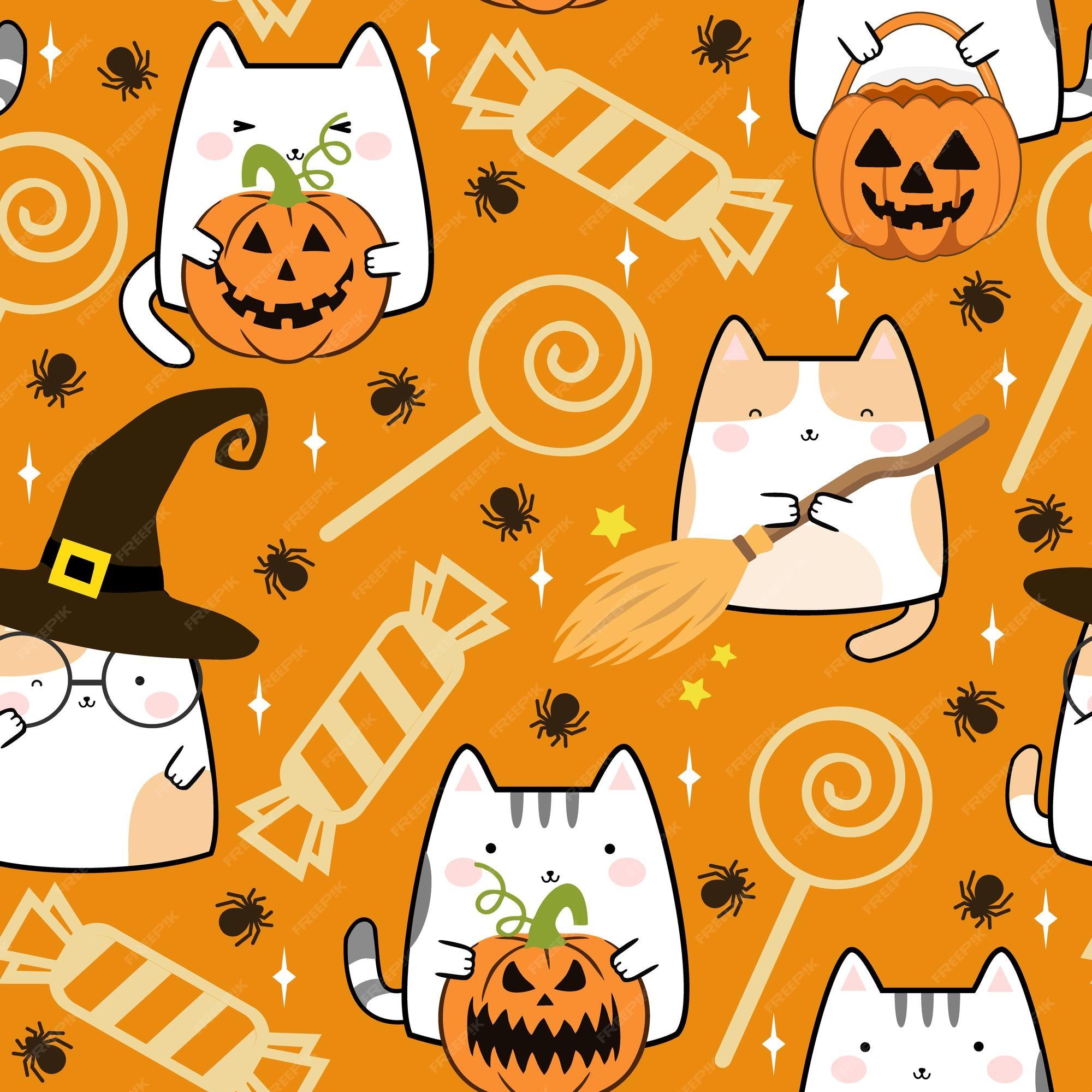 Premium Vector Seamless Pattern In Kawaii Cute Cat Style For