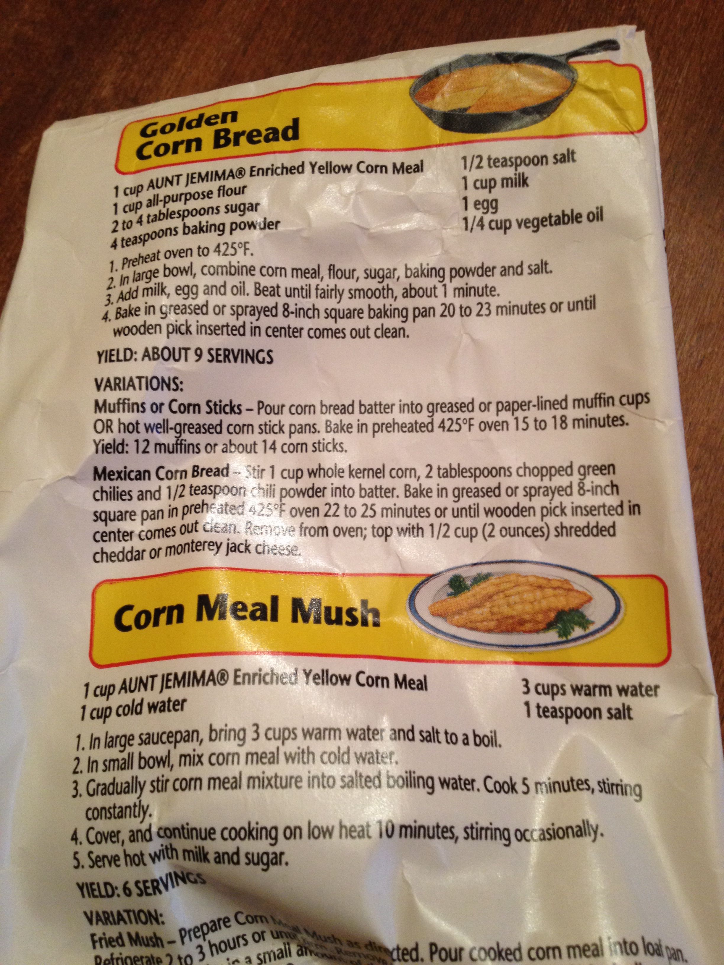 Aunt Jemima Yellow Cornbread With Image