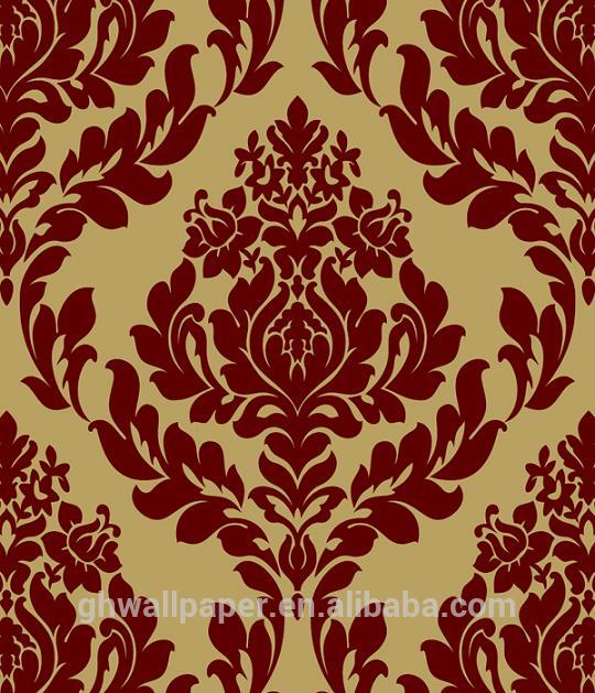 Red luxury damask wallpaper wedding wall decoration velvet wallpaper