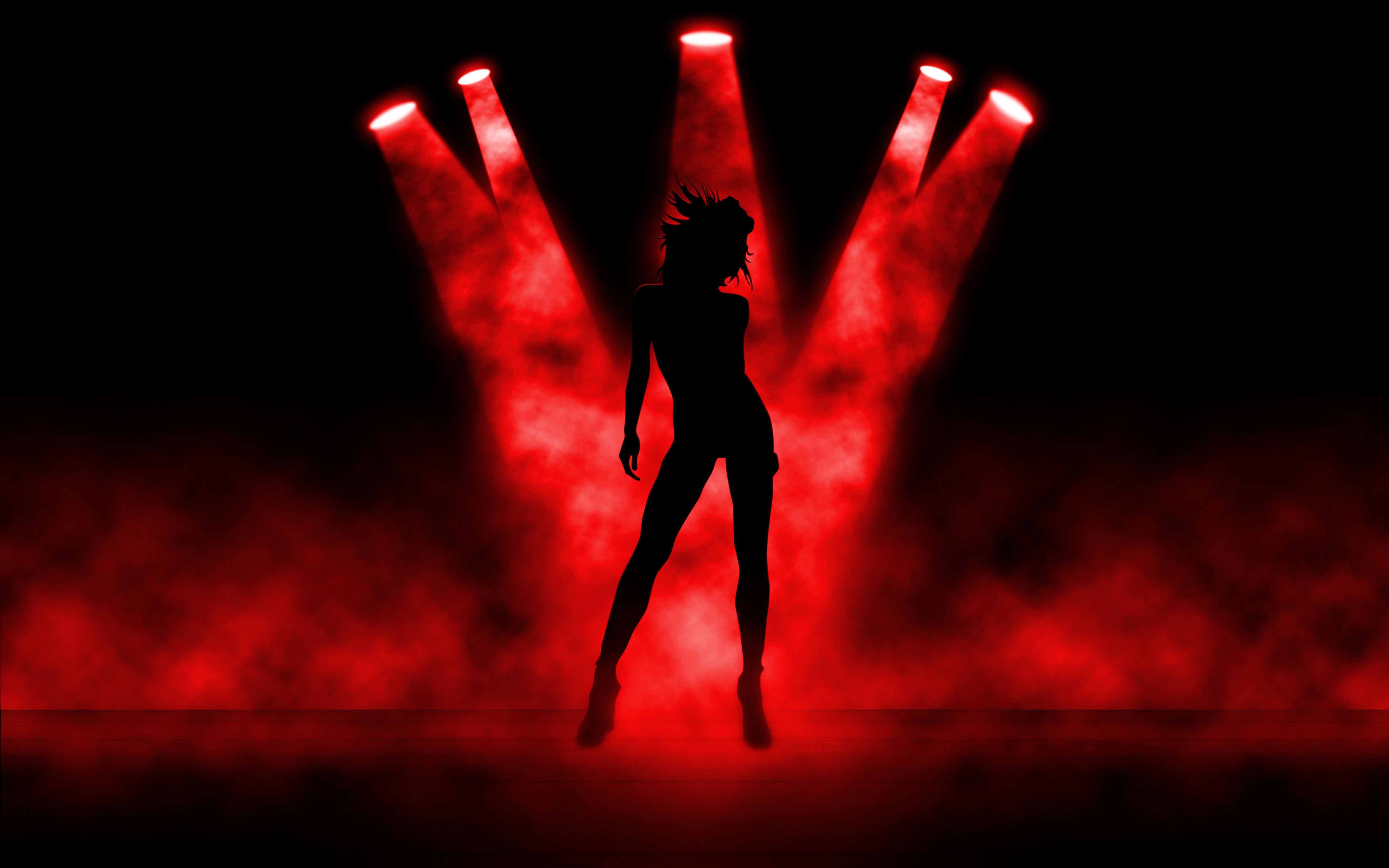 Wallpaper A Girl Dancing In The Red Lights