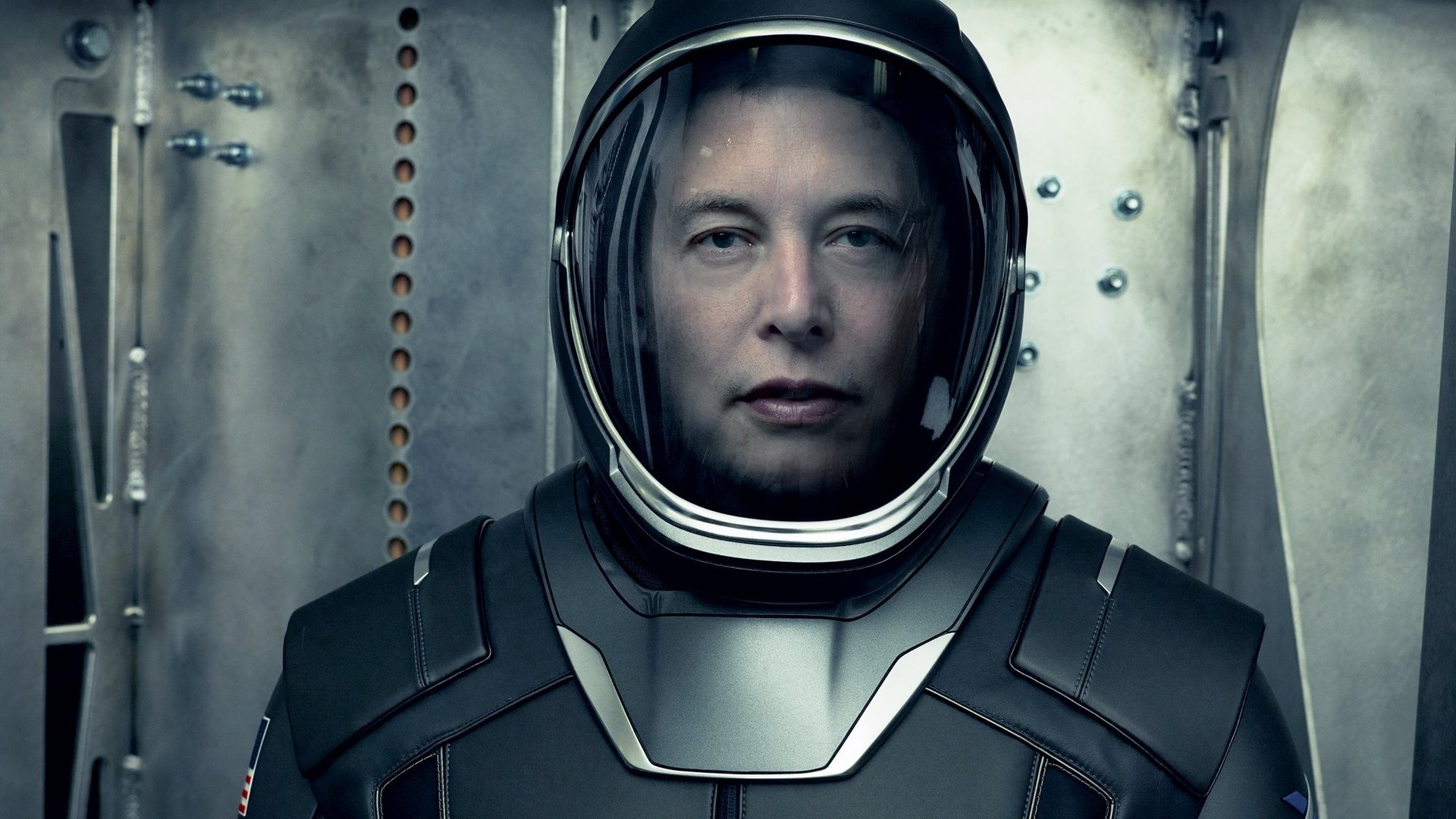 Elon Musk in a SpaceX spacesuit, likely designed for missions to Mars or other celestial bodies