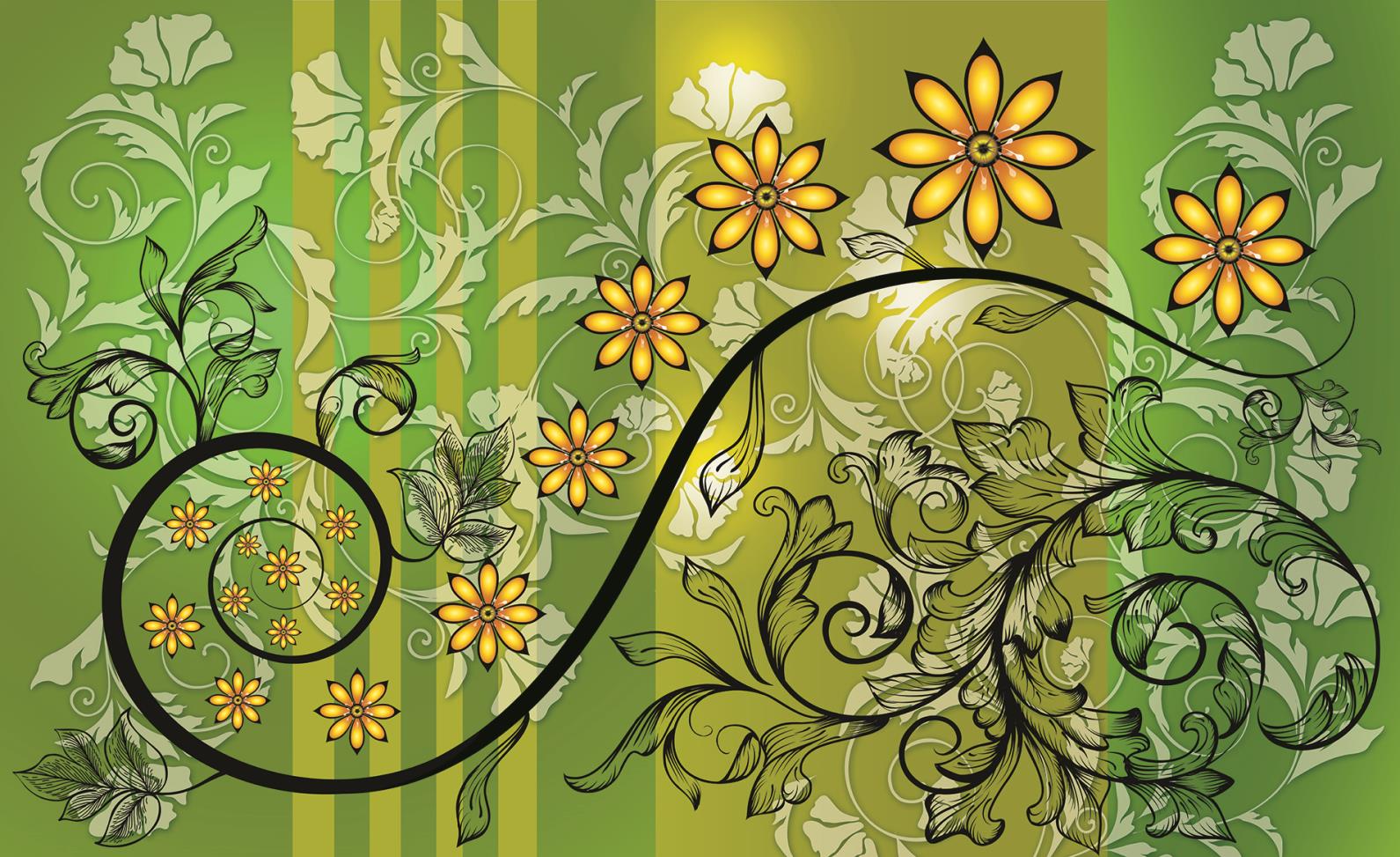 Green and Yellow Floral Pattern Photo Wallpaper Wall Mural CN 1266P