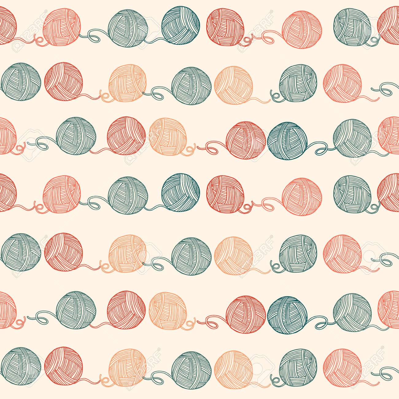 Seamless Pattern With Balls Of Yarn Background In Cartoon Style