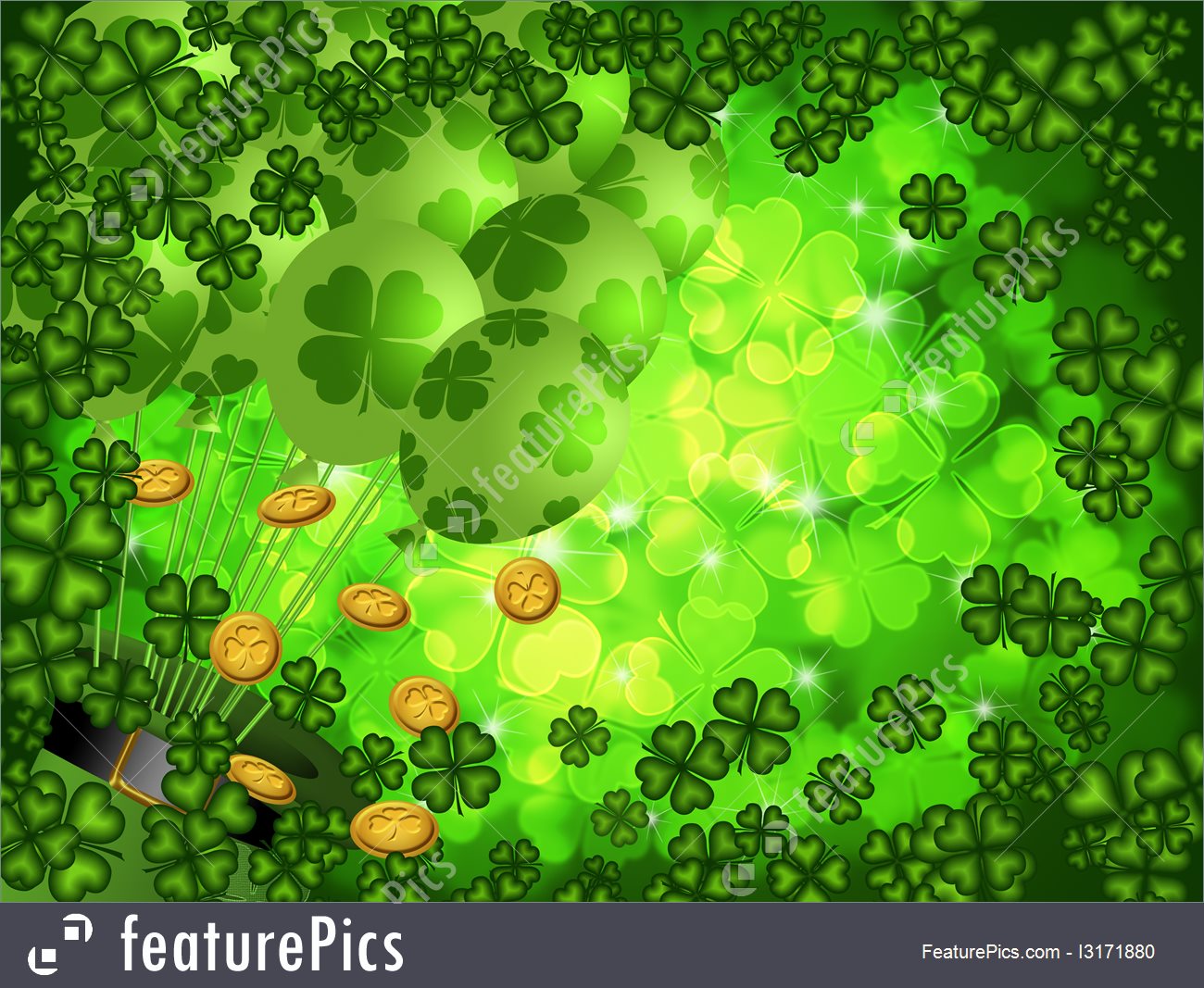 Shamrock Four Leaf Clover Background With Balloons
